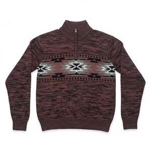 Carbon Men's Aztec Southwestern Pattern Quarter Zip Pullover Sweater Sz Small
